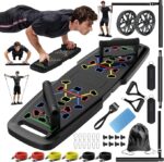 Prime Era Push Up Board,Home Gym,Portable Exercise Equipment,Pilates Bar and 20 Fitness Accessories with Resistance Bands and Ab Roller Wheel,Full Body Workout at Home