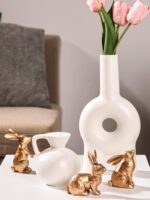 Prime Era Golden Polyresin Bunny Decor Rabbit Figurines, Easter Bunny Statue Set of 3 for Spring Tabletop Decor - Image 7