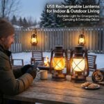 Prime Era Lantern LED Battery Powered Camping Lamp Outdoor Hanging Rechargeable Lantern Flickering Flame Retro Lanterns Remote Control 4 Modes Light Non-Solar 2 Pack - Image 4