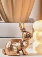 Prime Era Golden Polyresin Bunny Decor Rabbit Figurines, Easter Bunny Statue Set of 3 for Spring Tabletop Decor