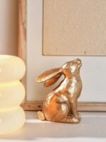 Prime Era Golden Polyresin Bunny Decor Rabbit Figurines, Easter Bunny Statue Set of 3 for Spring Tabletop Decor - Image 2